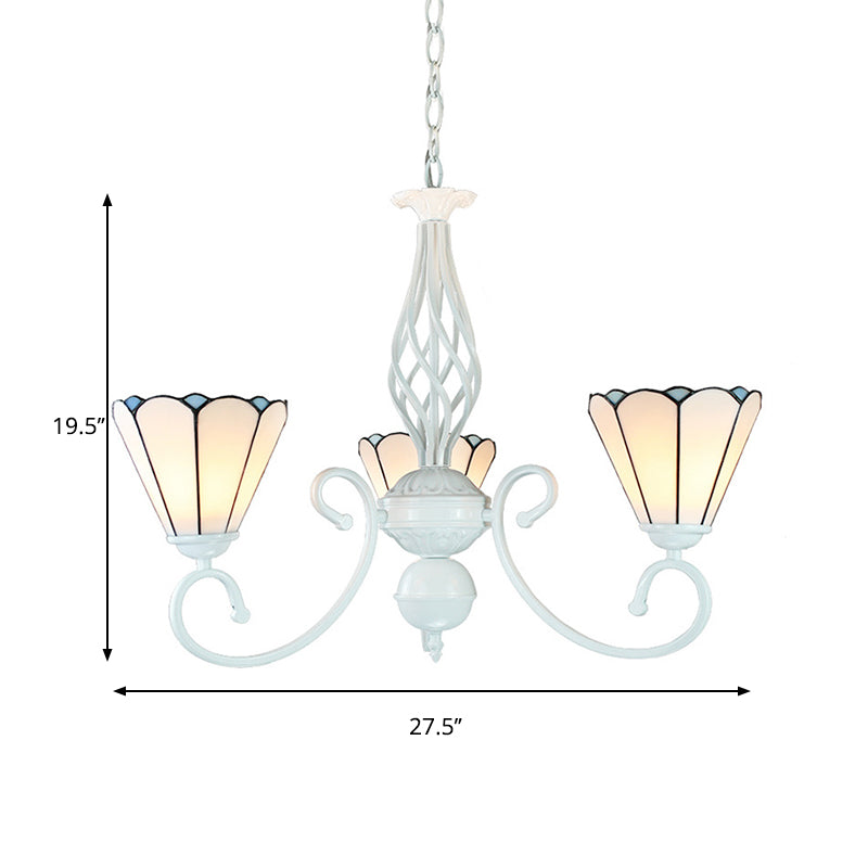 Weißer Glaskegeldecke Kronleuchter einstellbar 3 Lichter Foyer -Anhänger Licht mit gekrümmten Arm