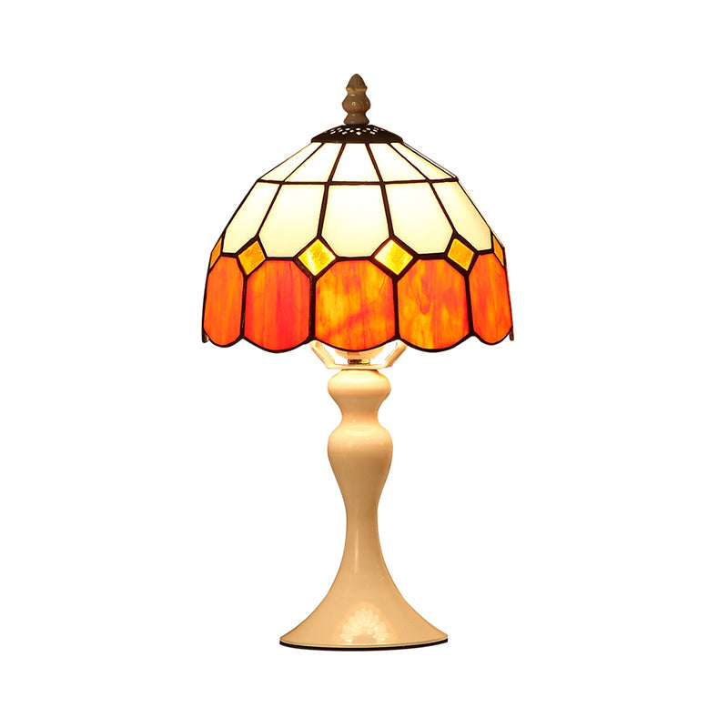 Cafe Grid Domed Desk Light Art Glass Antique Tiffany Style Orange Desk Lamp for Bedroom