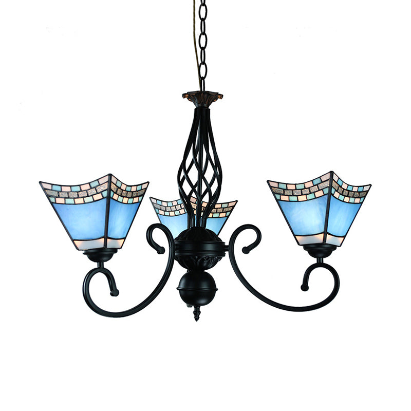 Nautical Pyramid Hanging Chandelier 3 Lights Blue Glass Dining Room Pendant Light