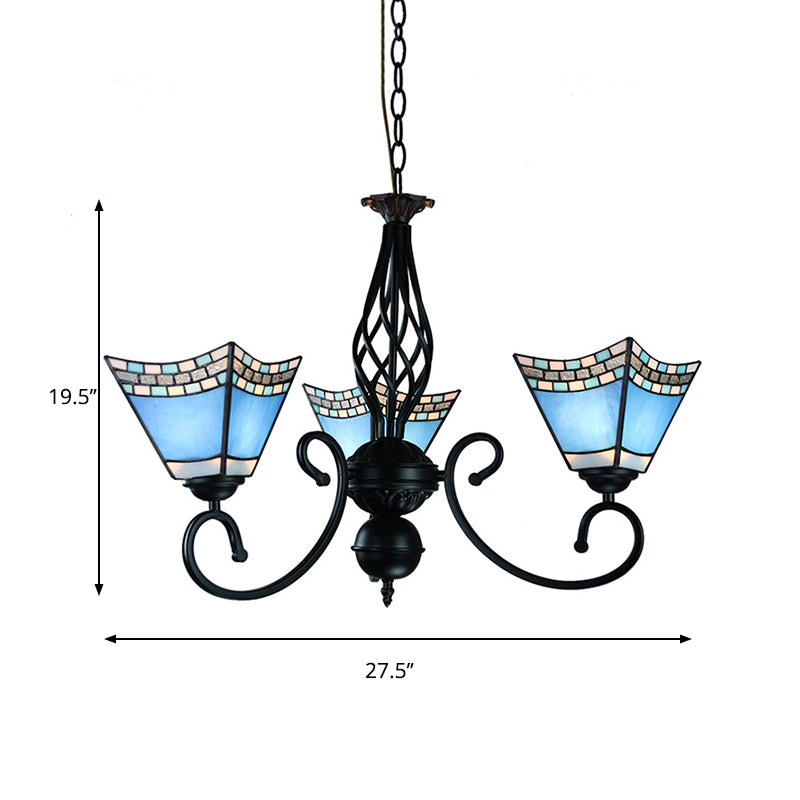 Nautical Pyramid Hanging Chandelier 3 Lights Blue Glass Dining Room Pendant Light