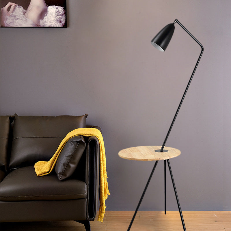 Metal Elongated Floor Reading Light Simple 1 Bulb Black/Pink/Yellow Tripod Floor Standing Lighting with Shelf for Living Room