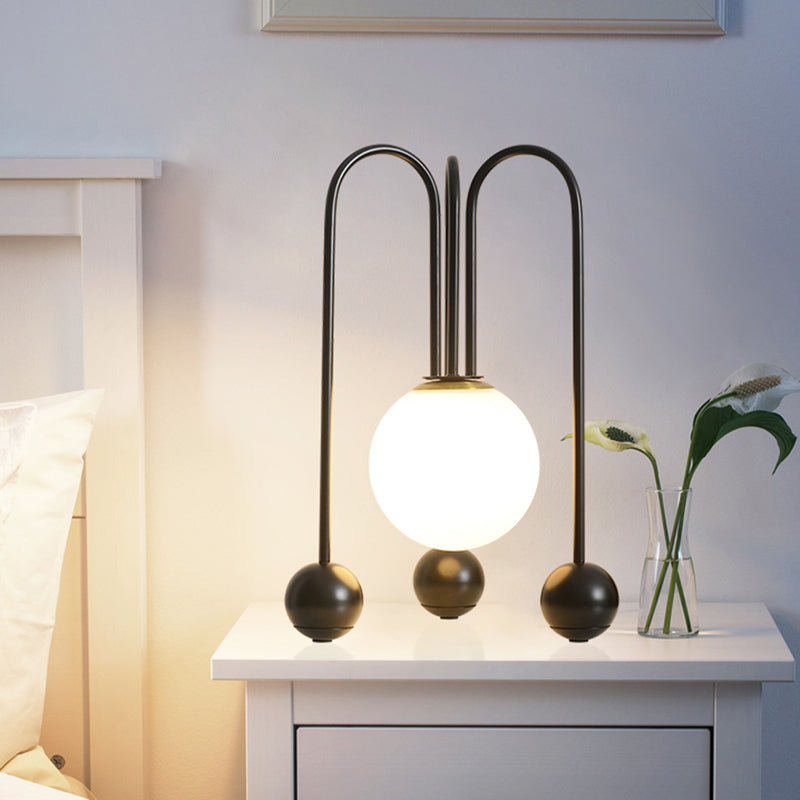 Metal U-Shaped Table Lamp Contemporary 1 Bulb Black/Gold Night Light in Warm/White Light with Ball Opal Glass Shade