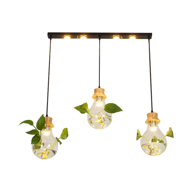 12 "/19.5" W 3-Kopf-Cluster-Anhänger Pendellanbauer Farmhaus-Glühbirne Clear Glass Hanging Light Kit im schwarzen, linearen/runden Baldachin