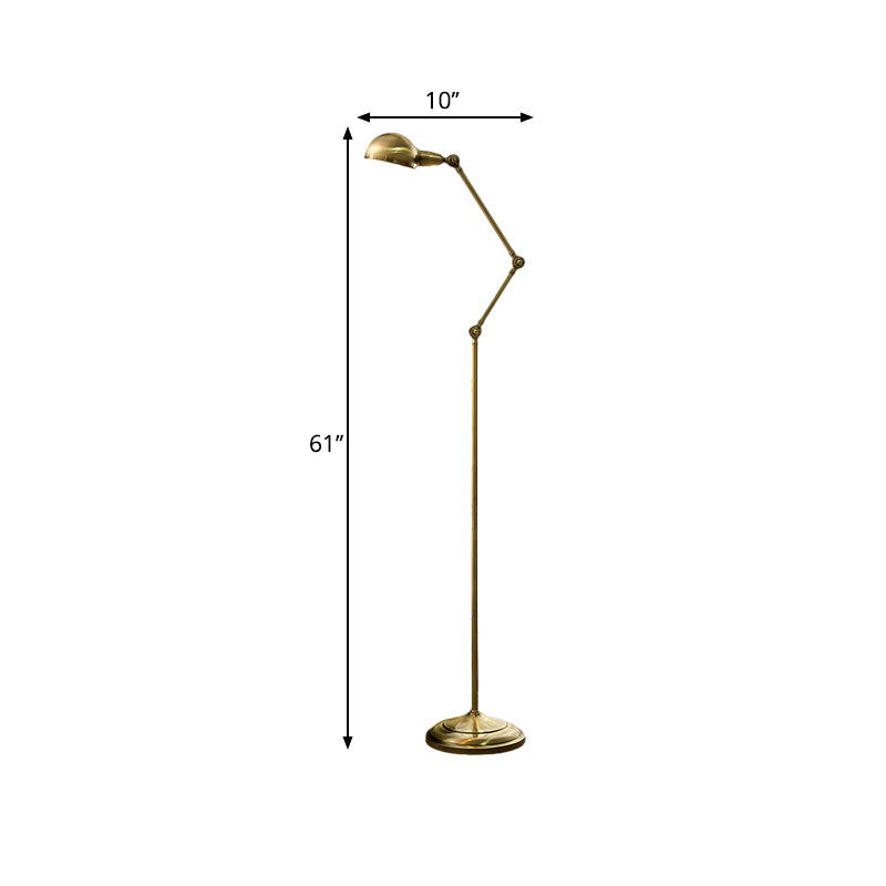 Modern 1 Bulb Stand Up Lamp Brass Domed Multi-Joint Floor Reading Light with Metal Shade