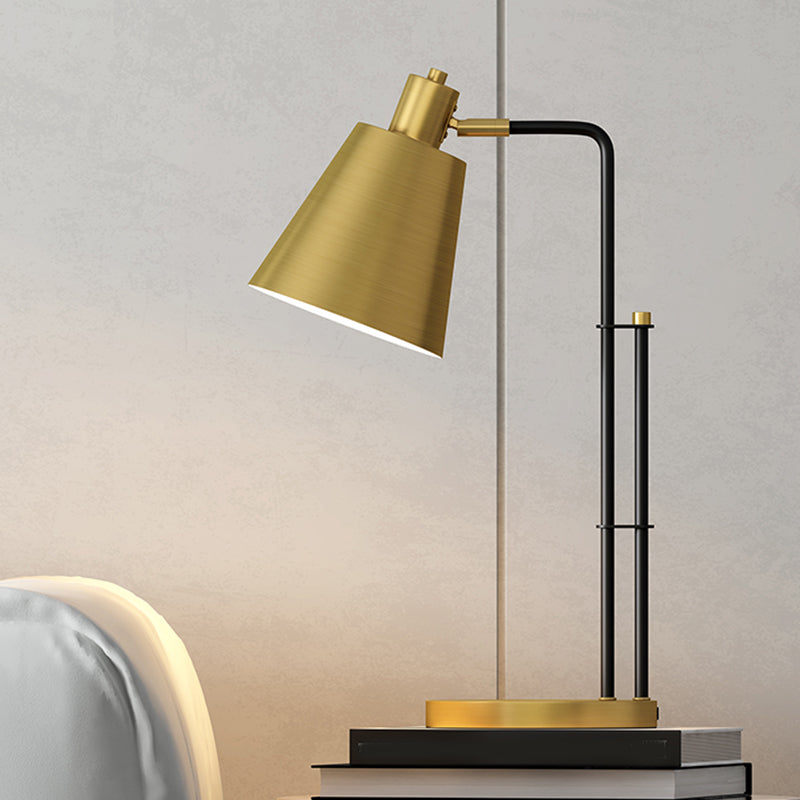 Modernity Tapered Table Lighting Metal 1-Light Bedroom Night Lamp in Brass with Round Base