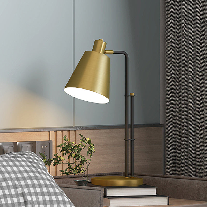 Modernity Tapered Table Lighting Metal 1-Light Bedroom Night Lamp in Brass with Round Base