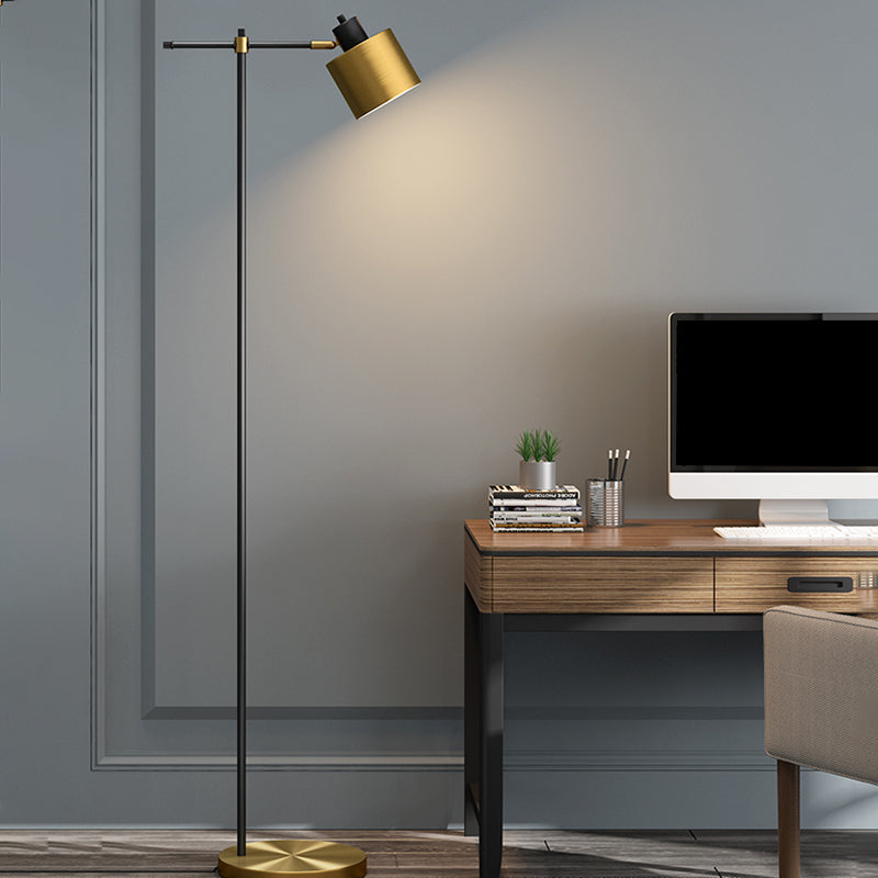 1-Light Living Room Standing Light Simple Brass Reading Floor Lamp with Drum Metal Shade