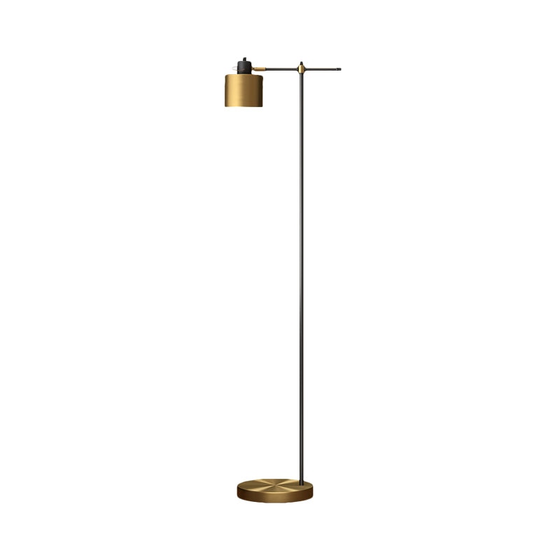 1-Light Living Room Standing Light Simple Brass Reading Floor Lamp with Drum Metal Shade