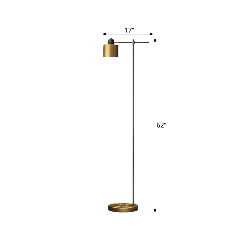 1-Light Living Room Standing Light Simple Brass Reading Floor Lamp with Drum Metal Shade