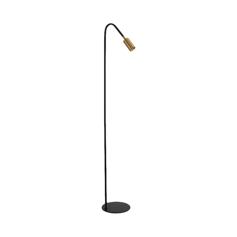 Minimal Tubular Standing Floor Light Metal 1 Head Living Room Floor Lighting in Black with Curved Arm