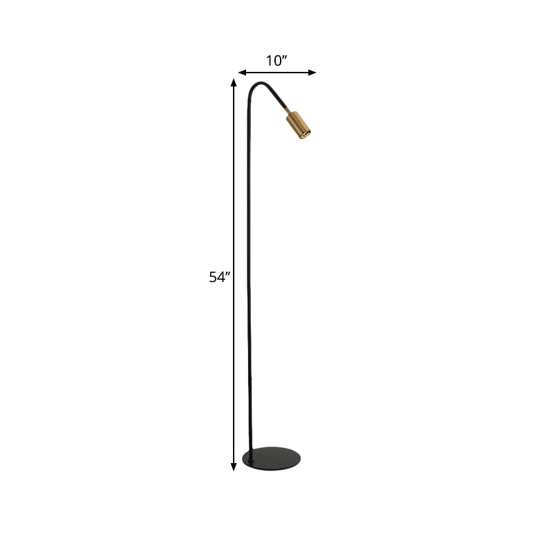 Minimal Tubular Standing Floor Light Metal 1 Head Living Room Floor Lighting in Black with Curved Arm