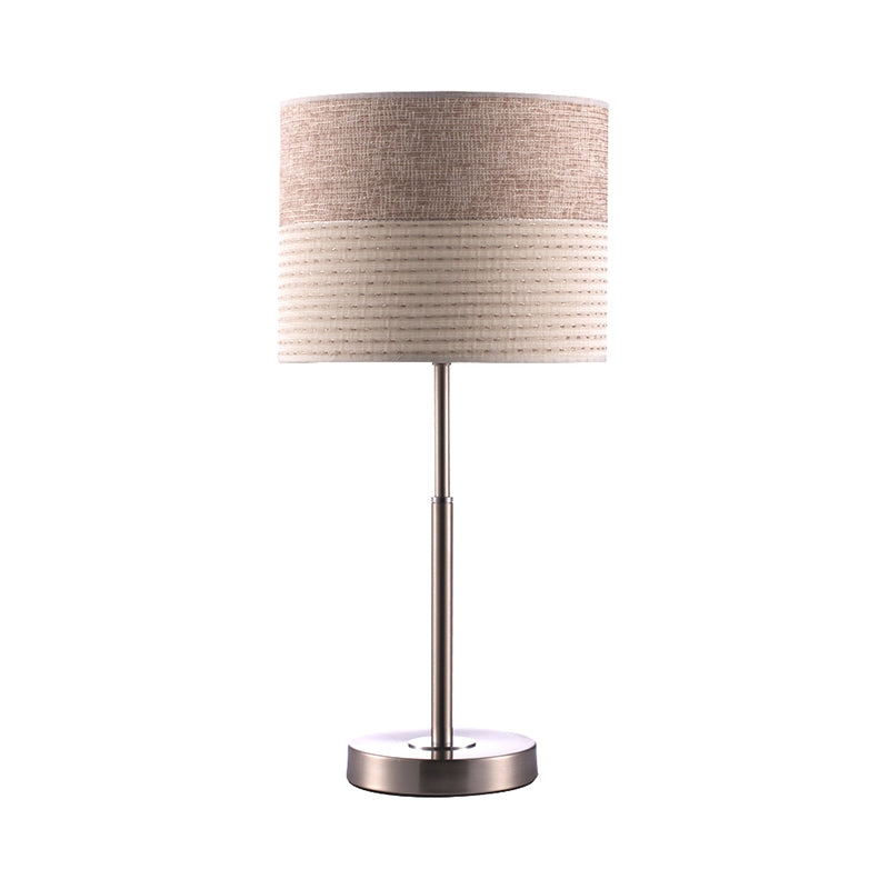 Contemporary Cylinder Night Lighting Fabric 1-Light Bedside Nightstand Lamp in Cream Gray