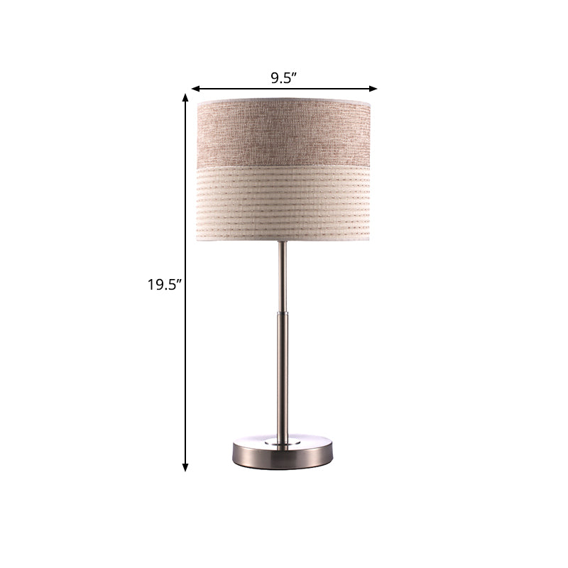 Contemporary Cylinder Night Lighting Fabric 1-Light Bedside Nightstand Lamp in Cream Gray