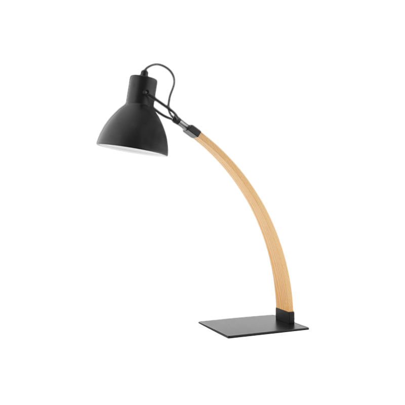 1 Light Study Room Reading Light Simple Black/White Finish Wood Desk Lighting with Domed Metallic Shade