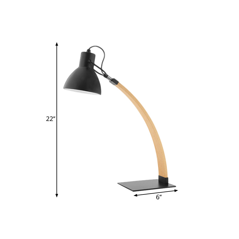 1 Light Study Room Reading Light Simple Black/White Finish Wood Desk Lighting with Domed Metallic Shade