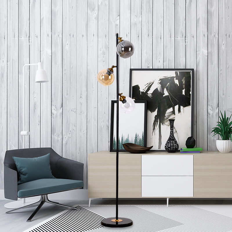 Sphere Multi-Color Glass Standing Lighting Simple 3 Heads Living Room Floor Reading Lamp with Metal Base