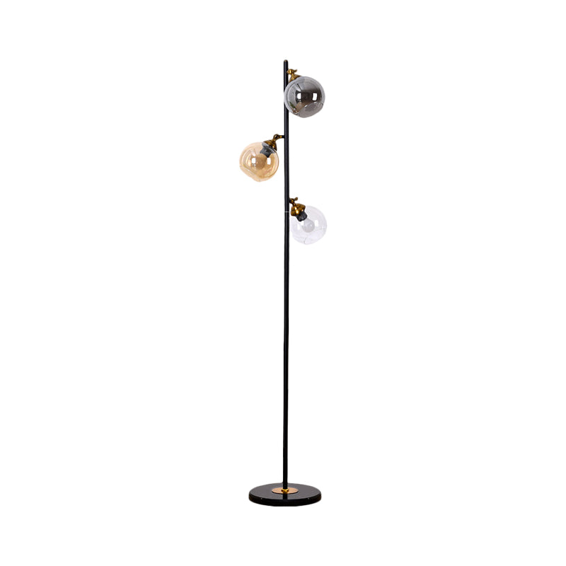 Sphere Multi-Color Glass Standing Lighting Simple 3 Heads Living Room Floor Reading Lamp with Metal Base