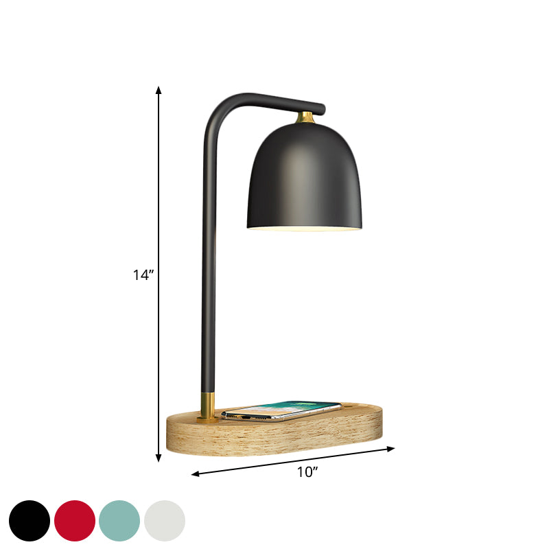 Minimalist 1 Head Nightstand Light Black/White/Red Finish Dome Wooden Night Lamp with Metallic Shade