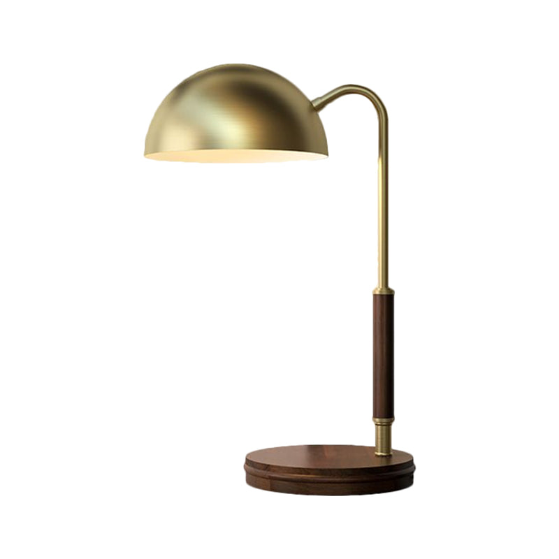 Metal Dome Shade Table Lighting Simple 1 Head Brown Finish Night Lamp with Curvy Arm for Living Room