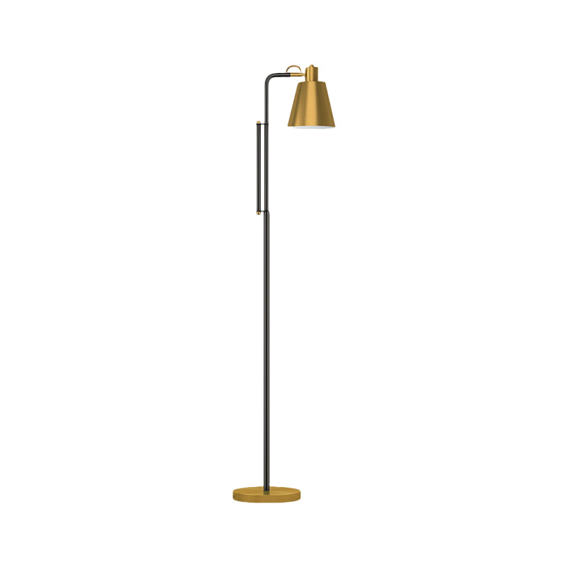 Modernist Tapered Standing Lamp Metallic 1-Light Living Room Reading Floor Light in Brass