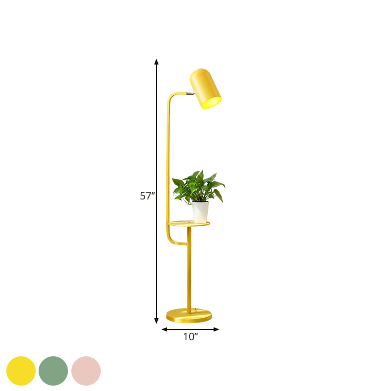 1 Bulb Metal Floor Light Warehouse Pink/Yellow/Green Bell Shaped Living Room Floor Reading Lamp with Wood Shelf Deco