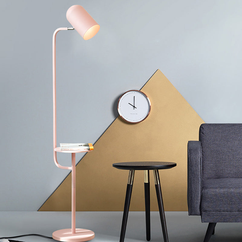 1 lamp metalen vloer lichtmagazijn roze/geel/groene bel -vormige woonkamer vloer leeslamp met houten plank deco