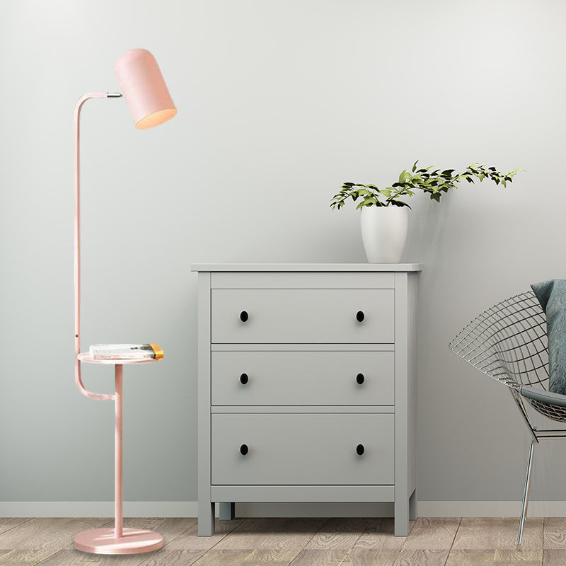 1 lamp metalen vloer lichtmagazijn roze/geel/groene bel -vormige woonkamer vloer leeslamp met houten plank deco