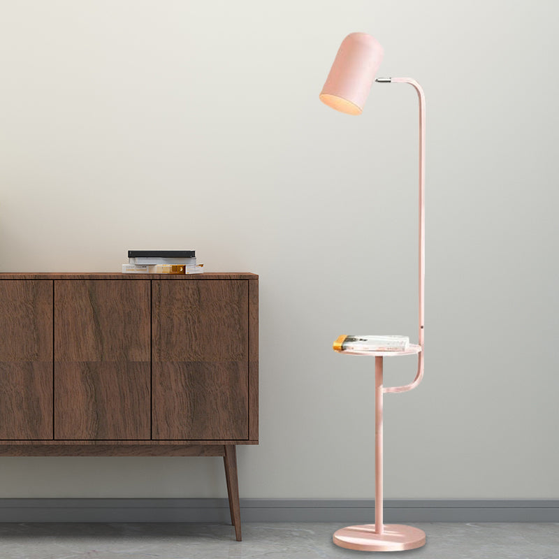 1 lamp metalen vloer lichtmagazijn roze/geel/groene bel -vormige woonkamer vloer leeslamp met houten plank deco