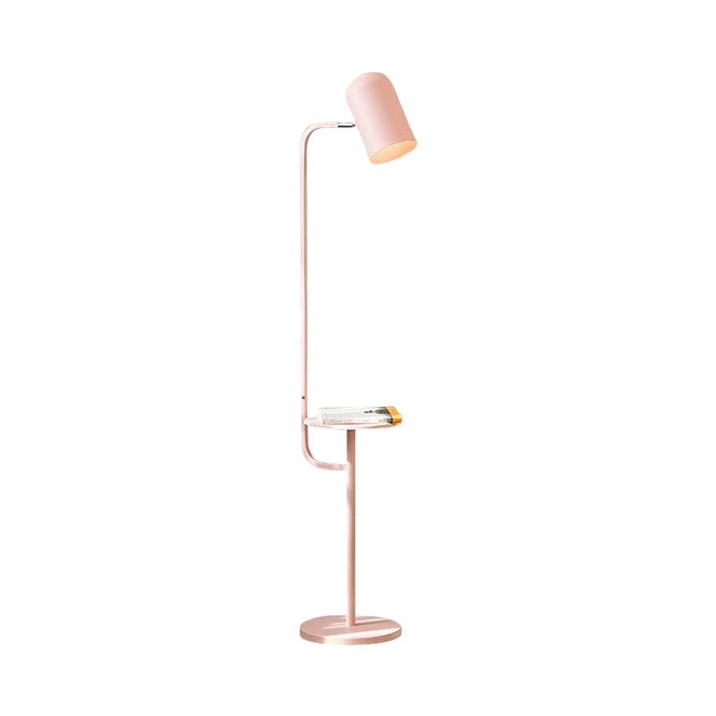 1 lamp metalen vloer lichtmagazijn roze/geel/groene bel -vormige woonkamer vloer leeslamp met houten plank deco