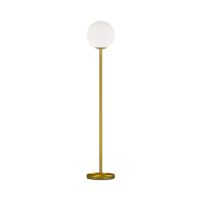 Milky Glass Sphere Reading Floor Light Modern 1 Light Brass Finish Standing Lighting for Bedroom