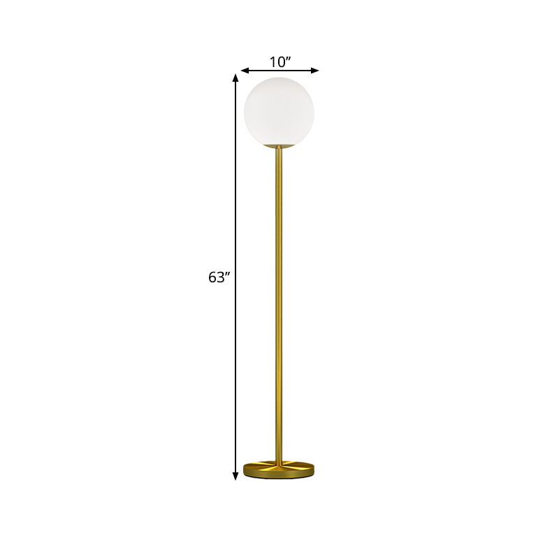 Milky Glass Sphere Reading Floor Light Modern 1 Light Brass Finish Standing Lighting for Bedroom