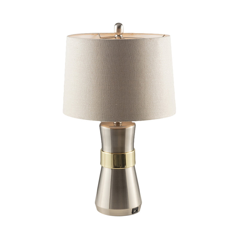 Drum Shaped Fabric Table Lighting Contemporary 1-Head Nickel Night Lamp for Living Room