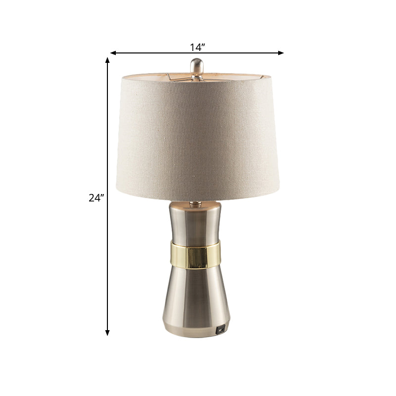 Drum Shaped Fabric Table Lighting Contemporary 1-Head Nickel Night Lamp for Living Room