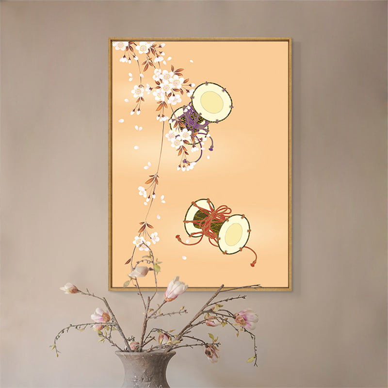 Hand Drum Kotsuzumi Canvas Wall Art Soft Color Japanese Wall Decor for Dining Room