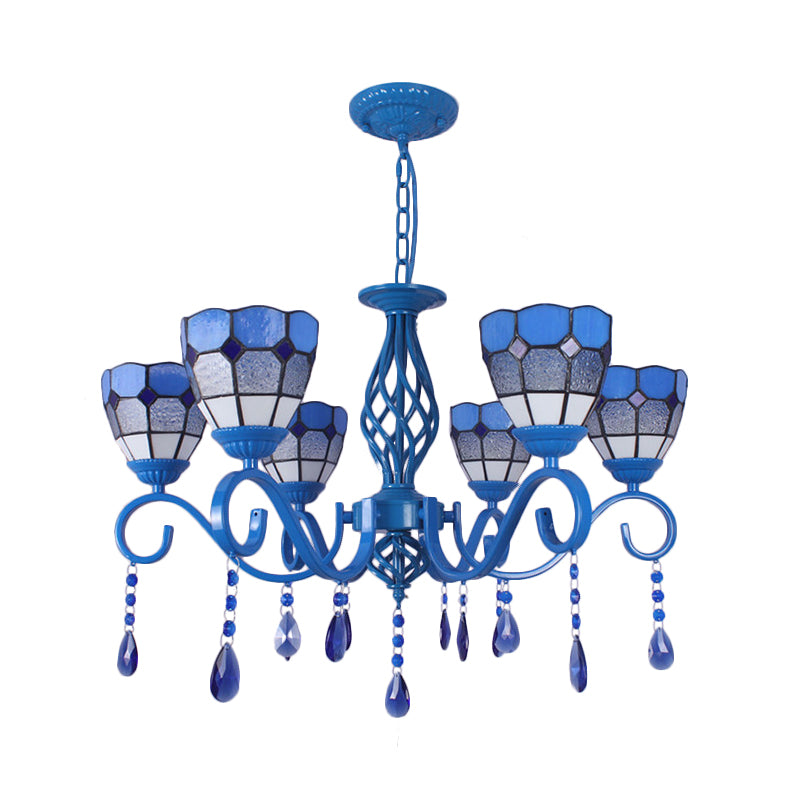 6/8 Lights Blue Pendant Lighting Nautical Tiffany Stained Glass Indoor Chandelier Light with 12" Chain