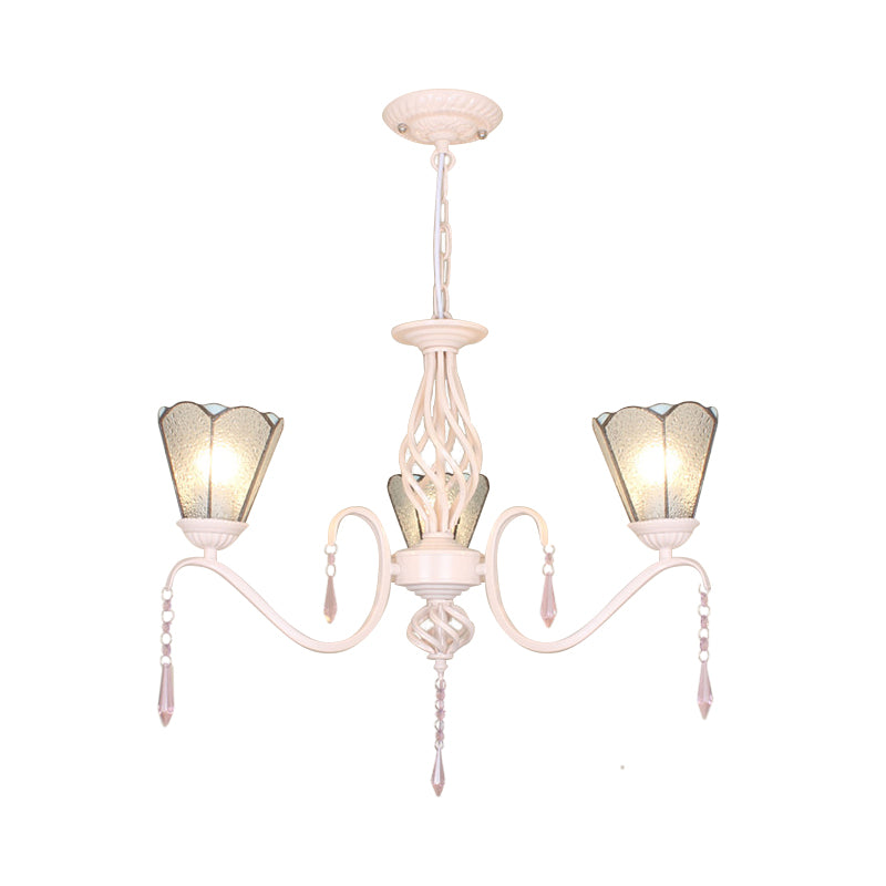 3 Lights Cone Hanging Light with Dimpled Clear Glass and 12" Chain Traditional Chandelier Light