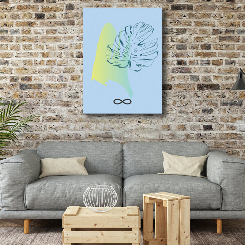 Blue Foliage Art Print Botanical Nordic Textured Wrapped Canvas for Sitting Room