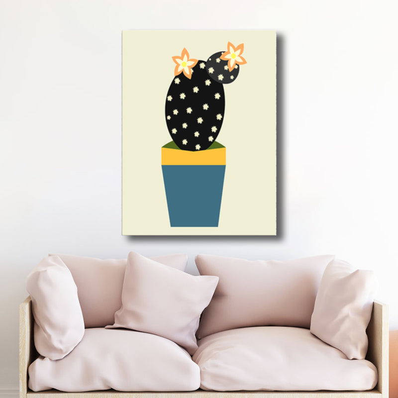 Cactus Potting Art Print Textured Scandinavian House Interior Wall Decor in Light Color