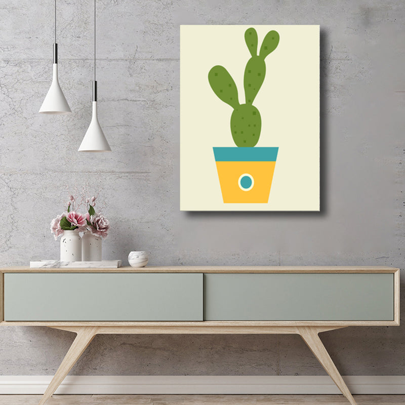 Cactus Potting Art Print Textured Scandinavian House Interior Wall Decor in Light Color