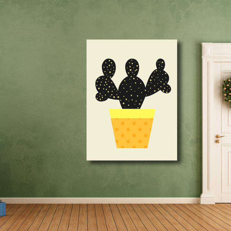 Cactus Potting Art Print Textured Scandinavian House Interior Wall Decor in Light Color