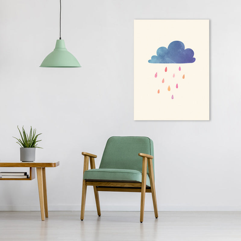 Rainy View Wrapped Canvas Children's Art Fantastic Weather Phenomenon Wall Decor in Blue