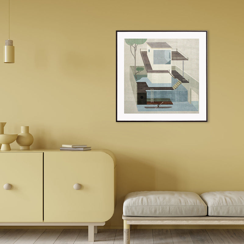 Housing Architecture Art Print Nordic Textured Wall Decor in Pastel Color for Bedroom