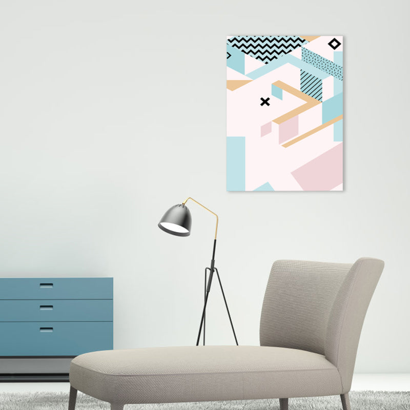 Geometry Canvas Art Scandinavian Textured Wall Decor in Pastel Color for Guest Room