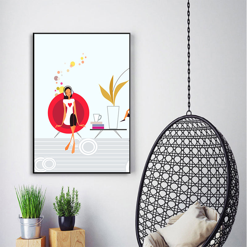 Girl with Headphones Canvas Print Textured Scandinavian House Interior Wall Art Decor