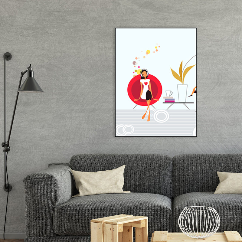 Girl with Headphones Canvas Print Textured Scandinavian House Interior Wall Art Decor