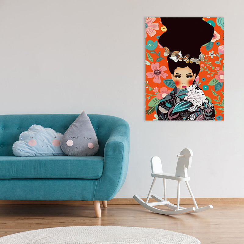 Illustration Undercover Maid Canvas Print Living Room Fashion Wall Art in Pastel Color