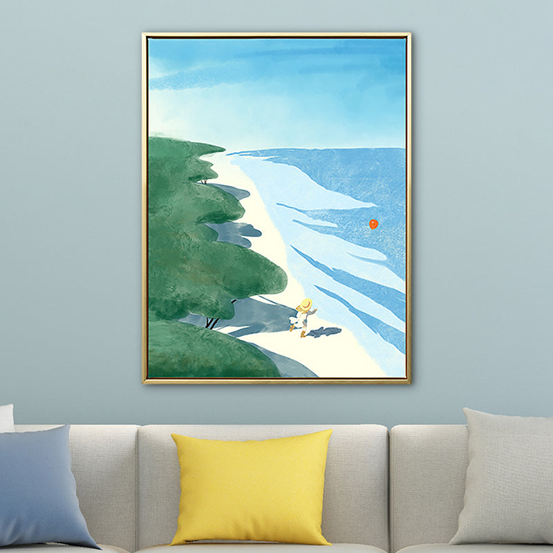 Beach Wall Art Decor Tropical Picturesque Seascape Canvas in Blue and Green for Bedroom