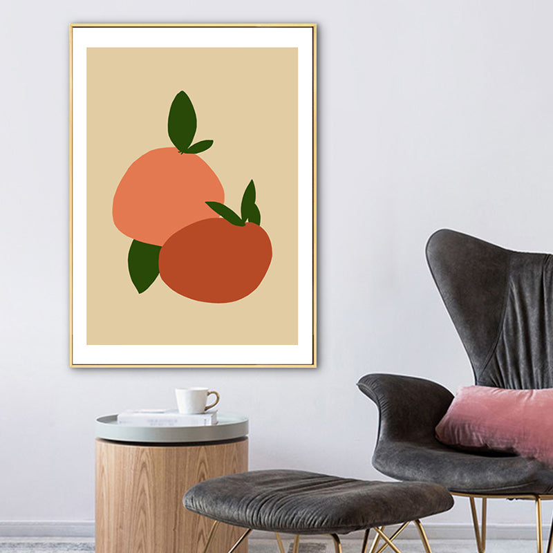 Illustration Nordic Canvas Wall Art with Fruits Pattern in Orange on Beige for Home