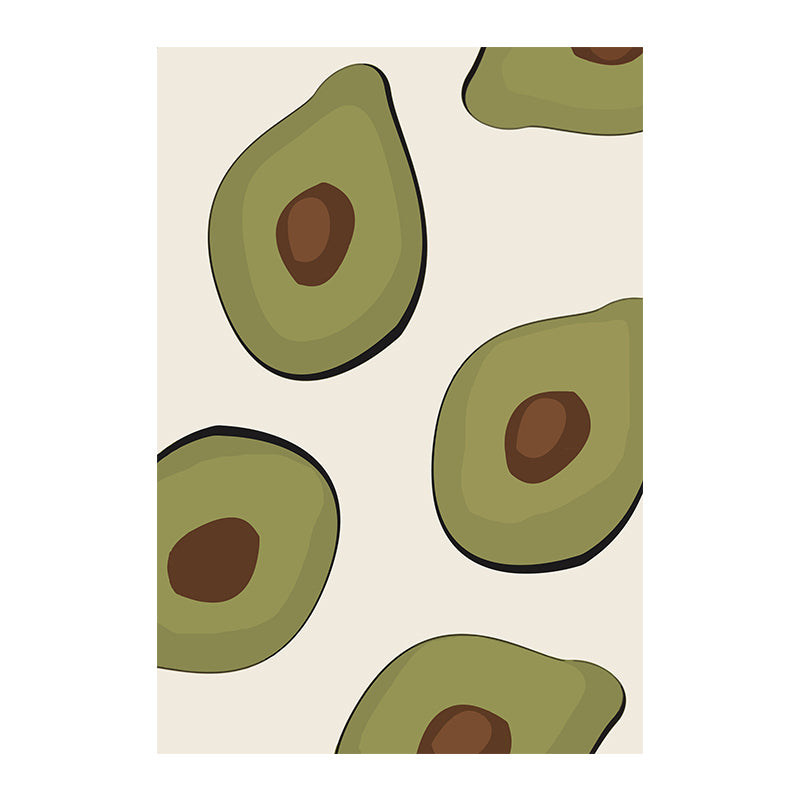 Green Illustration Avocado Canvas Print Fruit Nordic Textured Wall Art for Girls Room