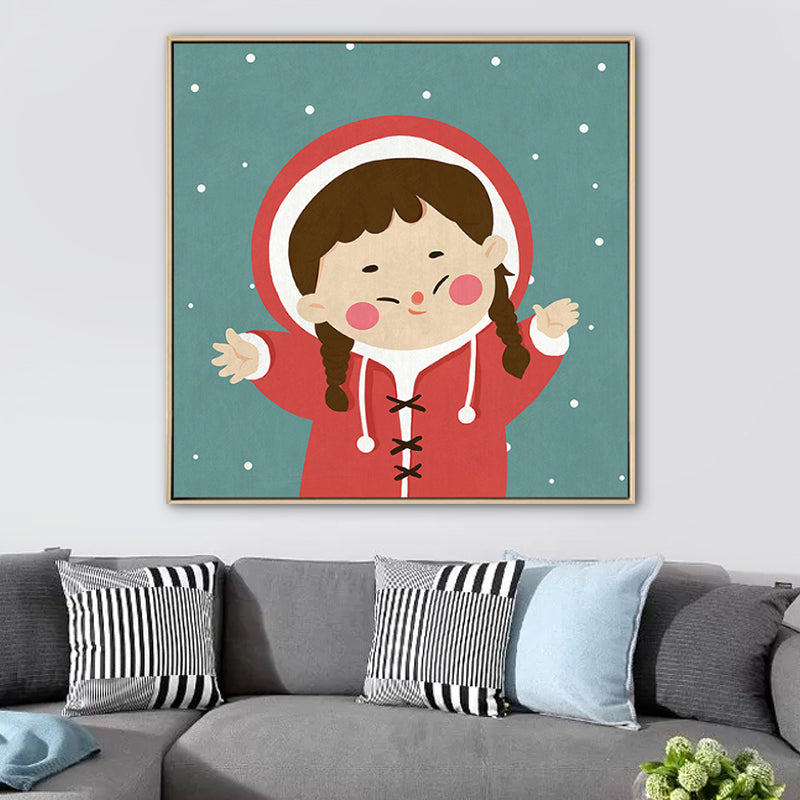 Kids Winter Clothing Wall Art Canvas Textured Soft Color Wall Decor for Kindergarten